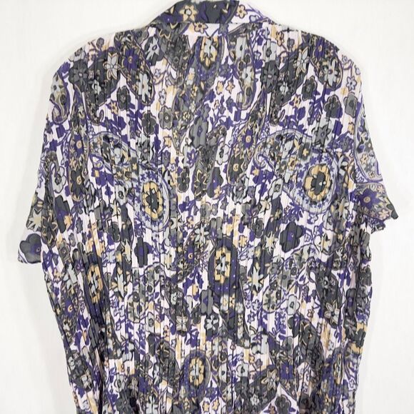 Only Necessities Plus Size 1X Top Purple Gray Floral Pleated Chiffon Fitted 1031 - Picture 5 of 8